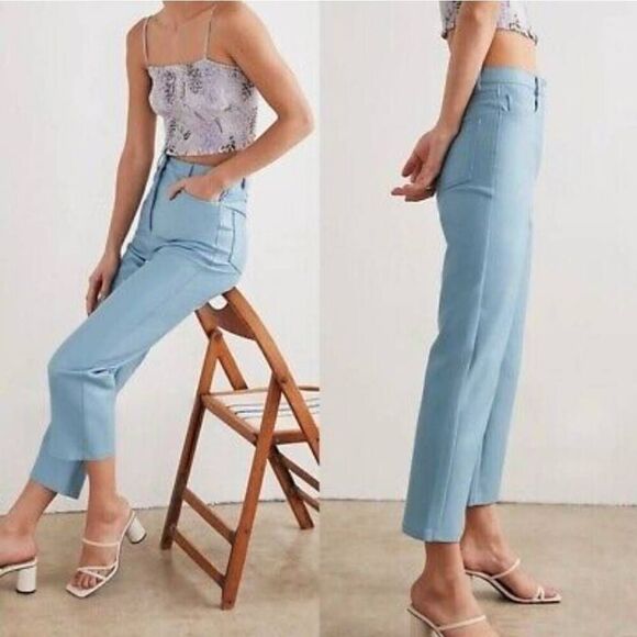 Wilfred Aritzia Pants Womens 4 The Melina Blue Faux Vegan Leather Ankle High Ris - Picture 1 of 8